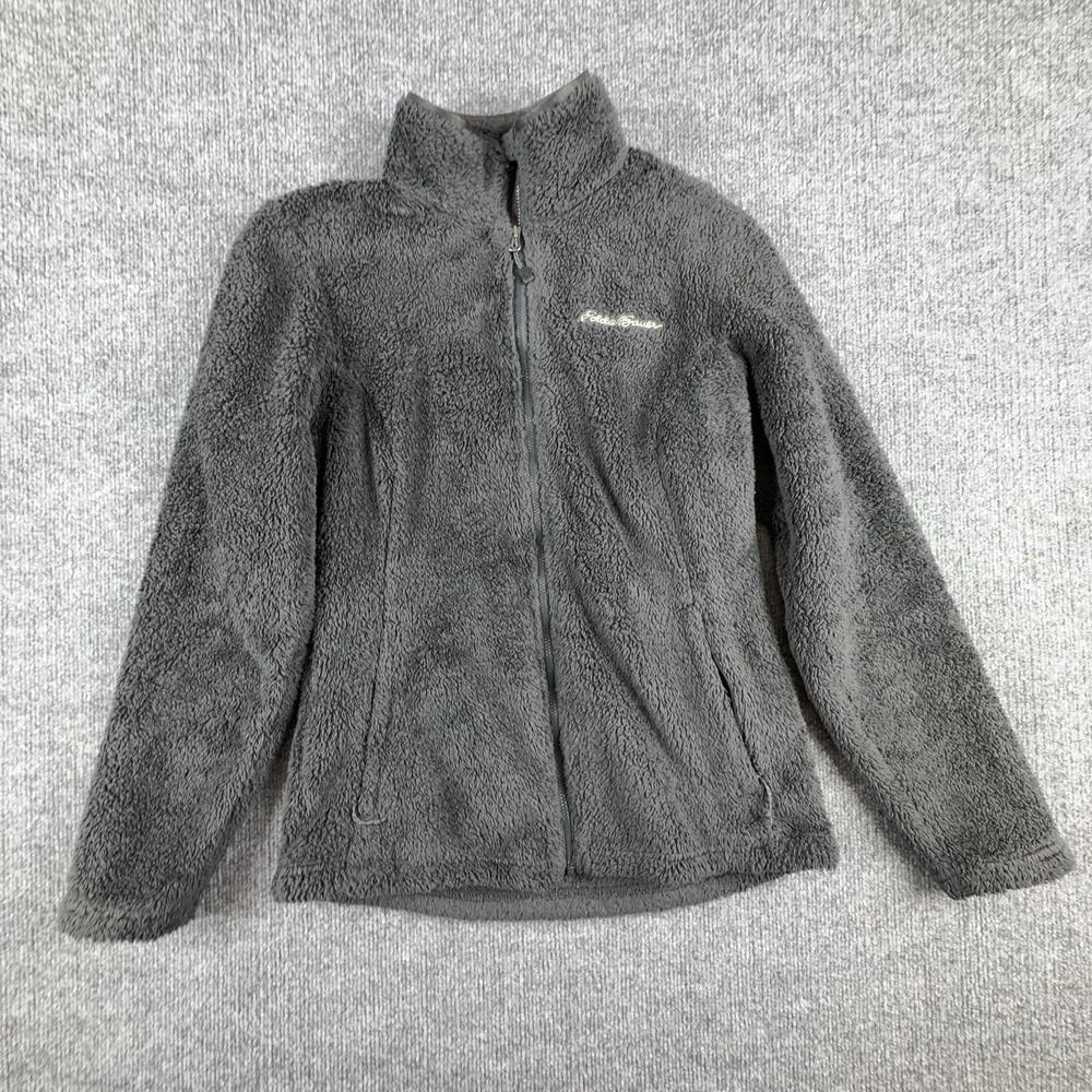 Eddie Bauer Jacket Womens XS Gray Sherpa Fleece Full Zip Pockets Soft Warm